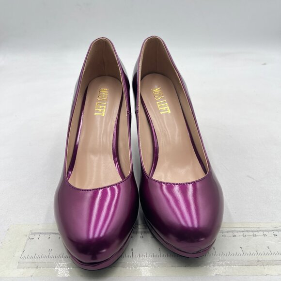 miss left Purple Low Platform Chunky High Heel Slip On Round Toe Elegant Pump - Picture 3 of 8